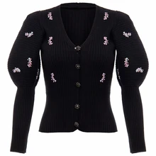 Цветочный свитер «Diamonds» с блестками, женский тонкий пуловер с v-образным вырезом и пышными рукавами, вязаные свитера, осенние и зимние повседневные Топы modis