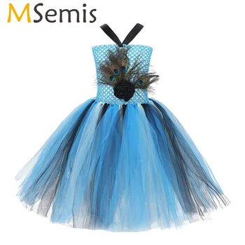 

MSemis Fantasia Birds Peacock Princess Cosplay Costumes Kids Girls Peacock Feather Flower Tutu Dress Children Carnaval Clothes