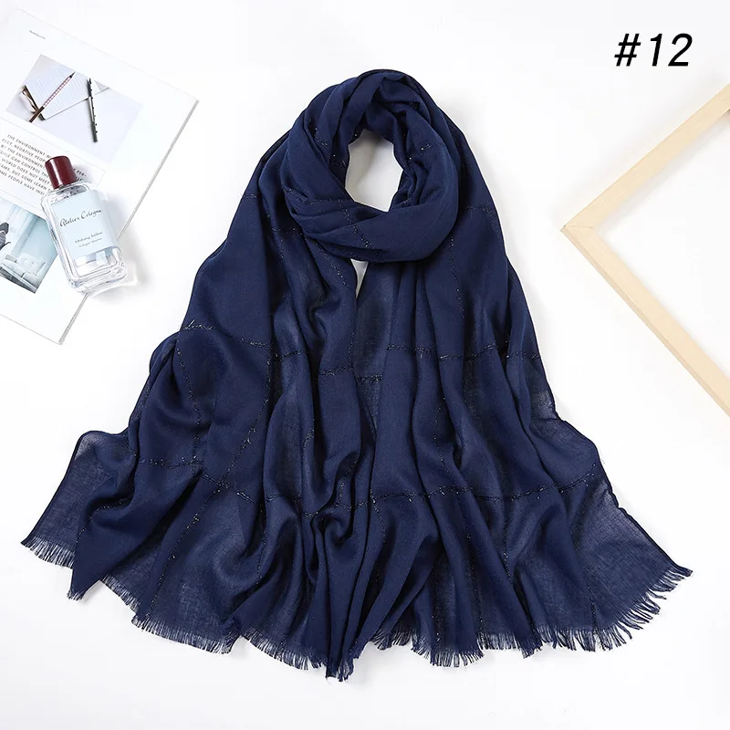 Дизайнерский хлопковый клетчатый шарф, женские шали и палантины с бахромой, мусульманский Золотой блестящий шарф, хиджаб, исламский платок для женщин - Цвет: 12