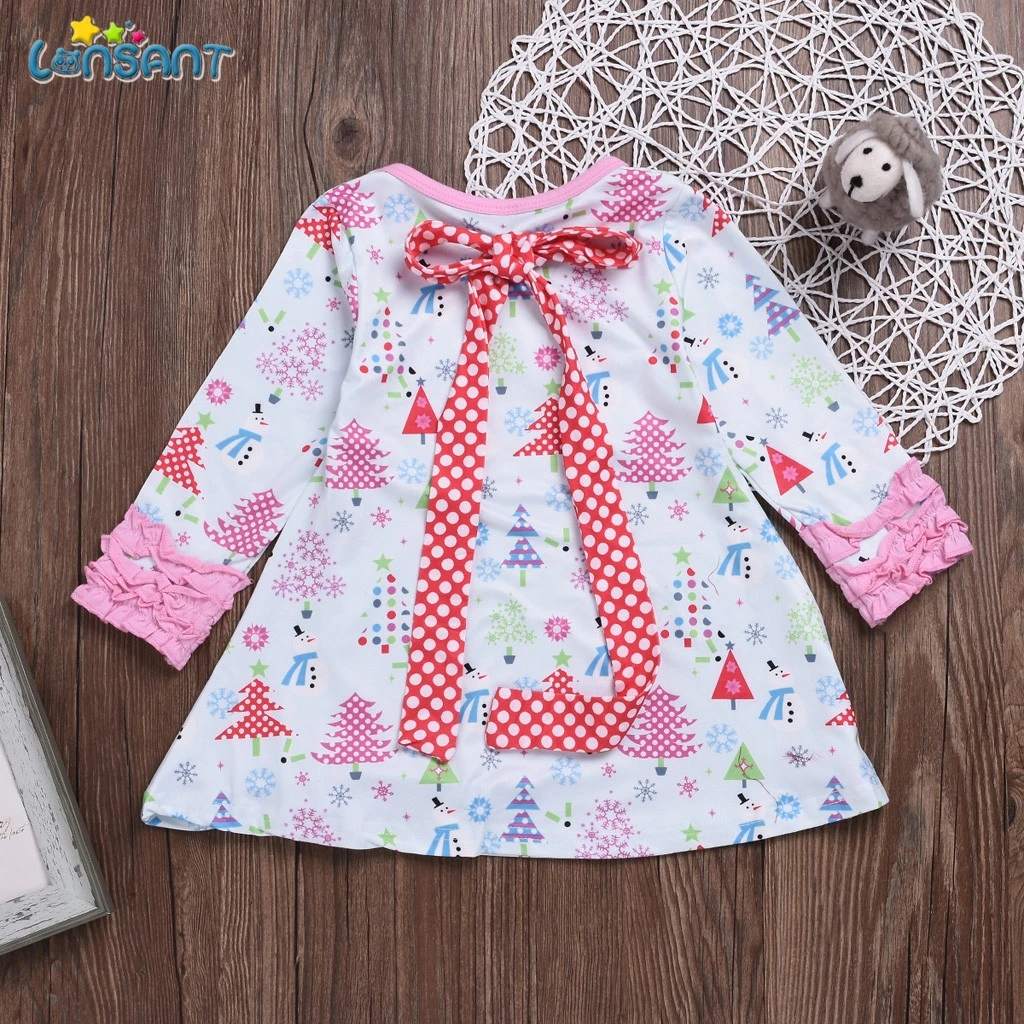 LONSANT платье для маленьких девочек; платья для малышей; vestido infantil Vestidos Infantil; повседневная одежда с принтом и длинными рукавами и круглым вырезом; N30