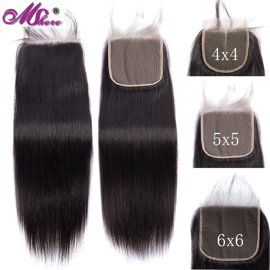 

Mshere 4X4 5X5 6X6 Lace Closure Brazilian Straight Human Hair Closure With Baby Hair Free Part Swiss Lace Remy Natural Color
