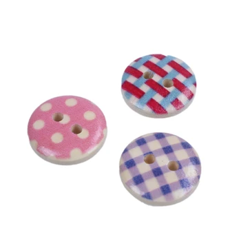 

New 100pcs 15mm Flower Plants Mixed Colors Pattern Round Buttons Wooden Sewing Crafts Diy