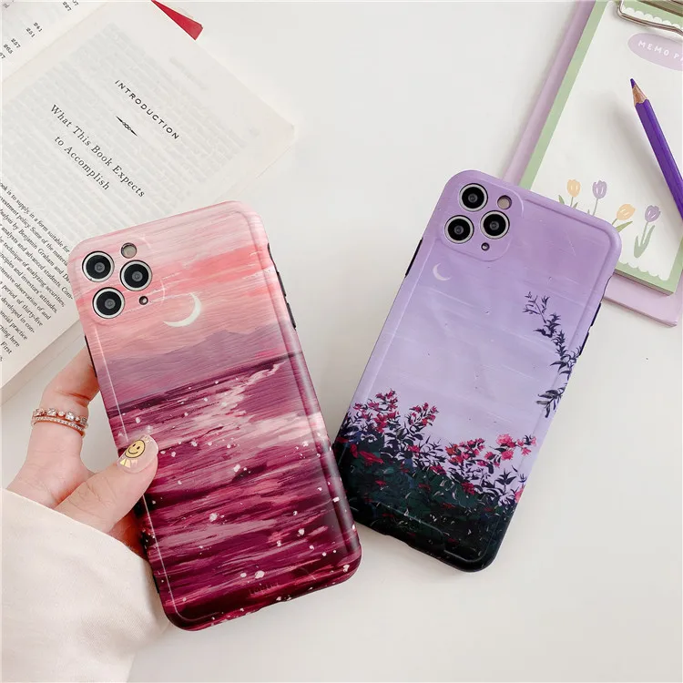 Retro Art illustration Landscape Flowers Phone Case For iPhone 11 Pro Max Xr Xs Max X 7 7plus 8 Plus Cases Soft Silicone Cover