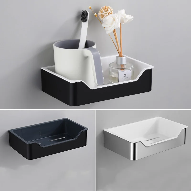 

Bathroom Soap Dish Holder/Basket Black/Chrome 304 Stainless Steel Bath Square Shelf Shower Caddy Rack Wall Mounted Nail Punched
