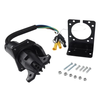 

Trailer Plug 4-Way Flat to 7 Way Round RV Blade Wiring Adapter Trailer Hitch Plug W Bracket Kit(Black)