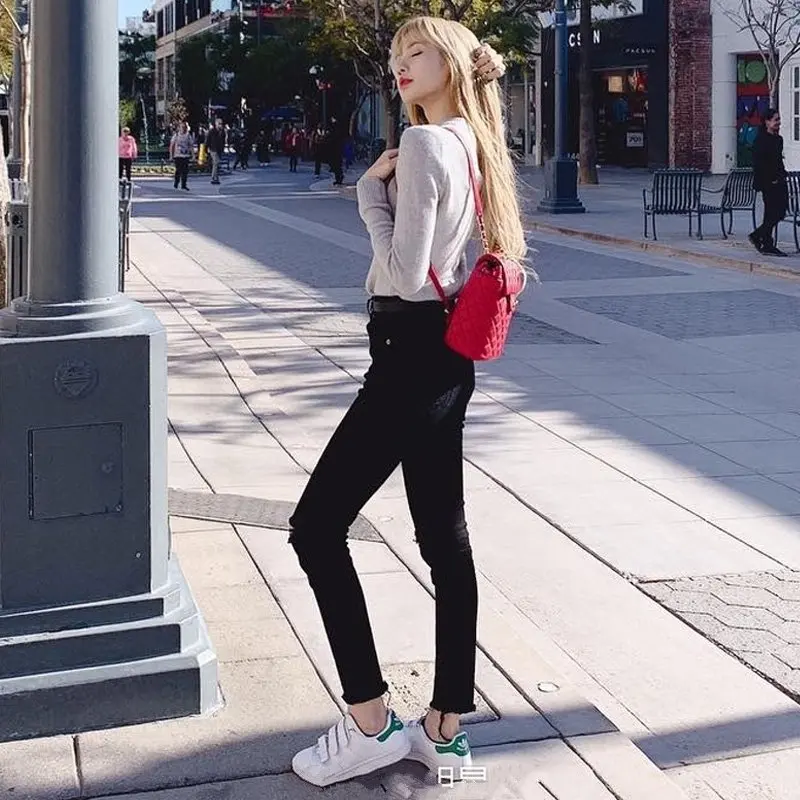 Женские узкие джинсы Kpop с высокой талией модные облегающие пикантные в стиле