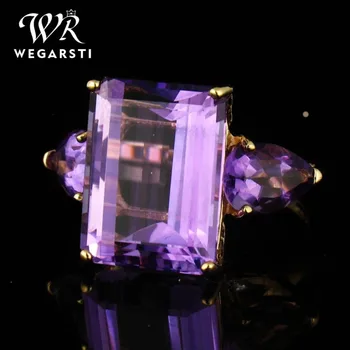 

WEGARSTI Real 925 Sterling Silver Square Tourmaline Finger Rings For Women Rose Gold Color Wedding Party Accessories