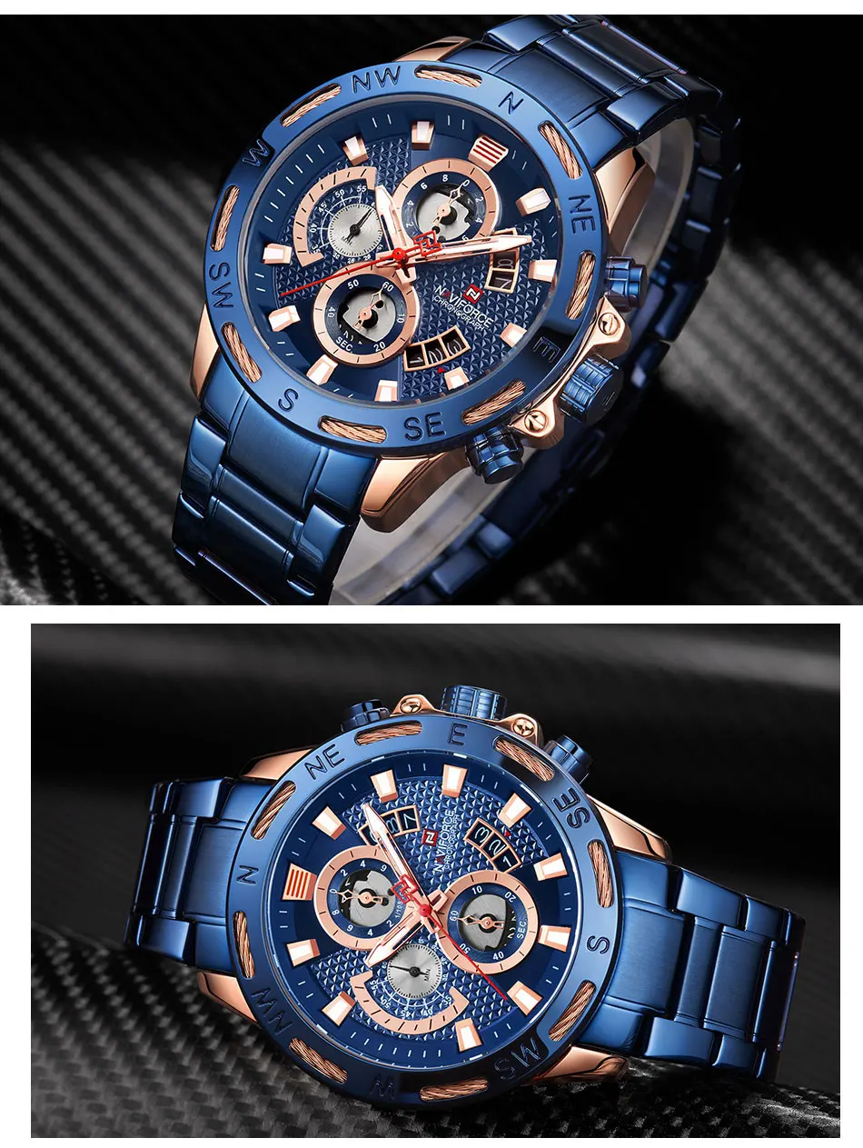 NAVIFORCE мужские часы Спортивные Хронограф Бизнес Мужские наручные часы лучший бренд класса люкс Военная нержавеющая сталь кварцевые мужские часы 9165