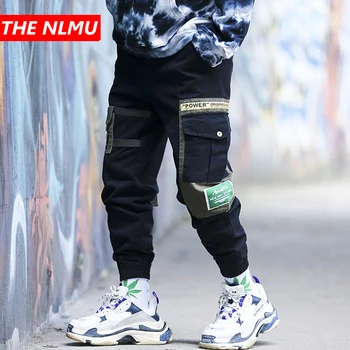

Hip Hip Black Patchwork Cargo Pants Men Tactical Joggers Pant 2019 Autumn Casual Streetwear Trousers Elastic Waist Green WG551