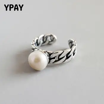 

YPAY Vintage Do the Old Natural Freshwater Pearl Ring for Women 100% 925 Sterling Silver Adjustable Fine Party Jewelry YMR571