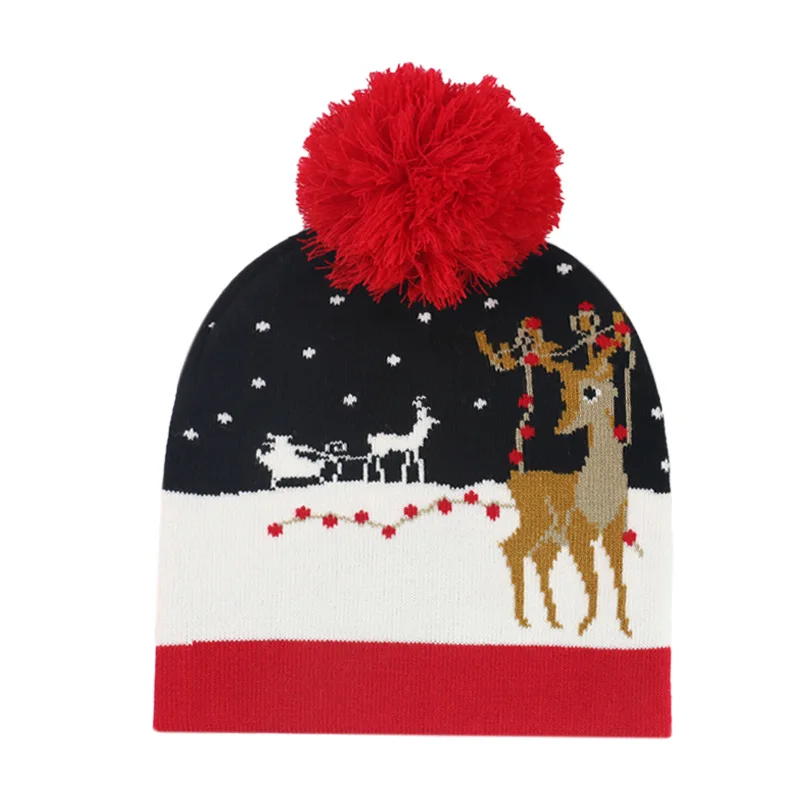 Christmas hat winter on the new Christmas knitted wool jacquard hat unisex warm with a ball cap hat elk decorative cap