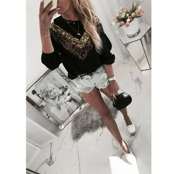 

Women's Autumn Blouses Fashion Leopard Sequined Tops Long Sleeve Casual Shirts Tops Blouses Ladies Shirt Tops Womens Blouses