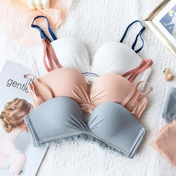 

New Simple Sexy Lace Bra Set Pleated Solid Color Women Underwear Convertible Straps Non-Slip Thicken Push Up Bra and Panty Sets