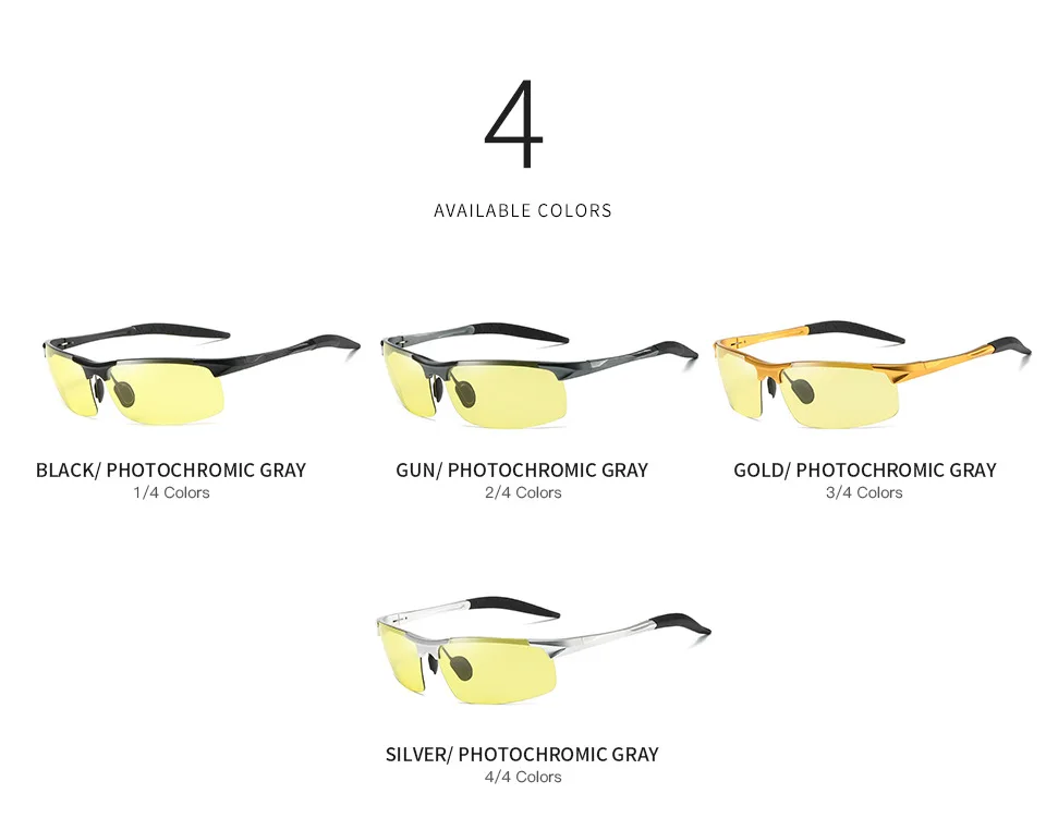 Mens Photochromic Polarized Glasses for Driving Anti Glares Day Night Vision Goggles Yellow To Gray Aluminum Sports Eyewear 5933