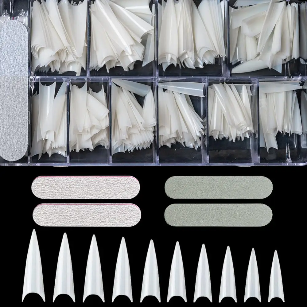 

KROFAUE 1Box/500pcs Artificial Nail Tips Clear Natural Full Cover Fake False French Nail Art Manicure Design Set