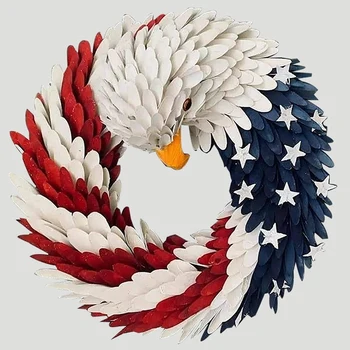 

15Inch American Eagle Wreath Patriotic Wreath DIY Eagle Garland for Front Door Decoration