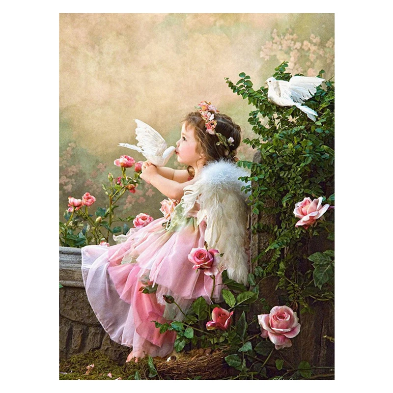 DIY 5D Diamond painting Little girl angel pigeon Embroidery Full Cross Stitch Rhinestone Mosaic Home Decor Handmade Gift | Дом и сад