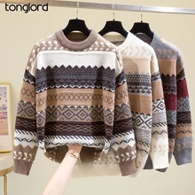 

Women Long Sleeve Sweaters Casual Printed Woman O-Neck Pullover Knitted Tops Winter Clothes Oversized Female Sweaters