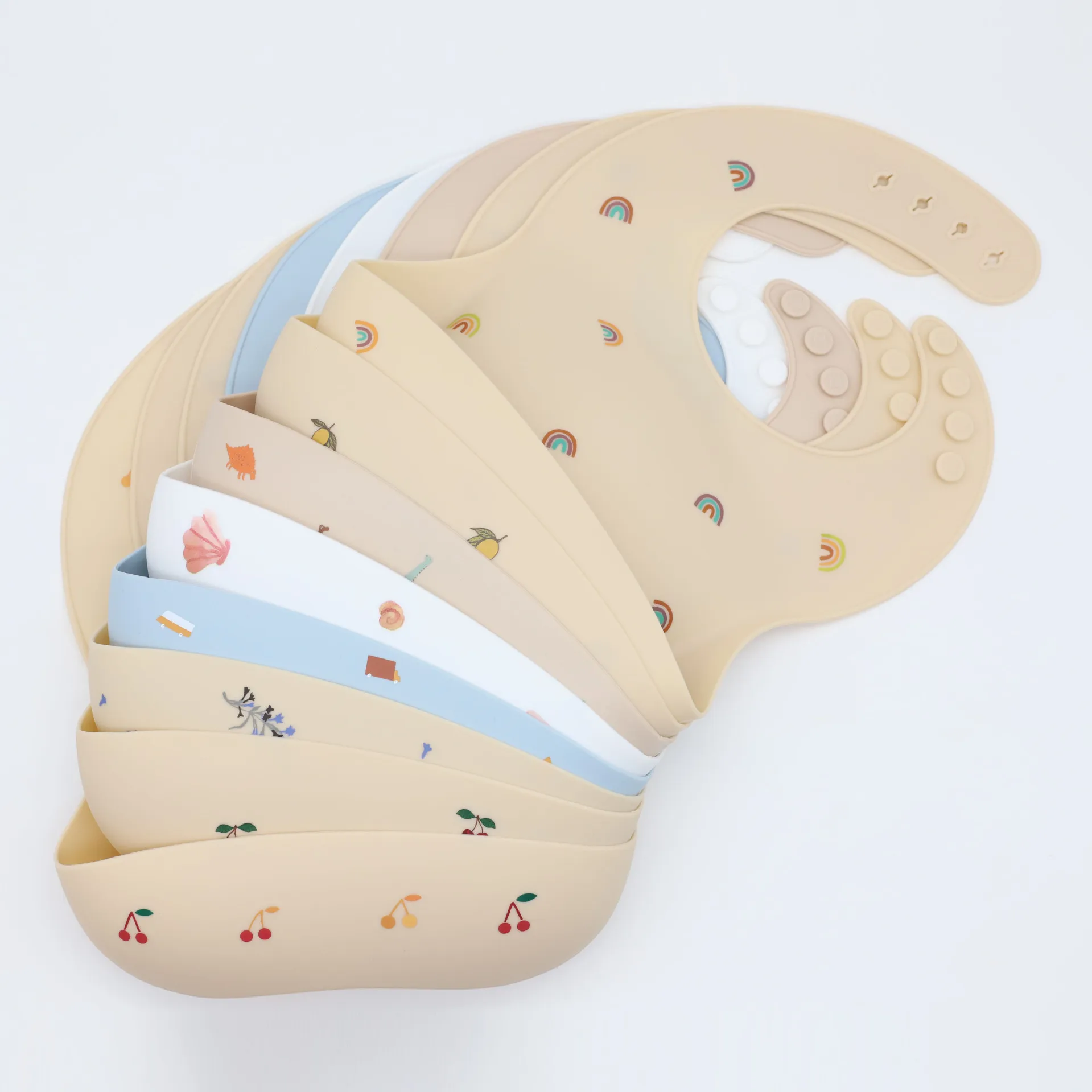 Ins Design Print Food Grade Baby Girl Boy Infant Silicone Waterproof Adjustable Feeding Eating Bibs |