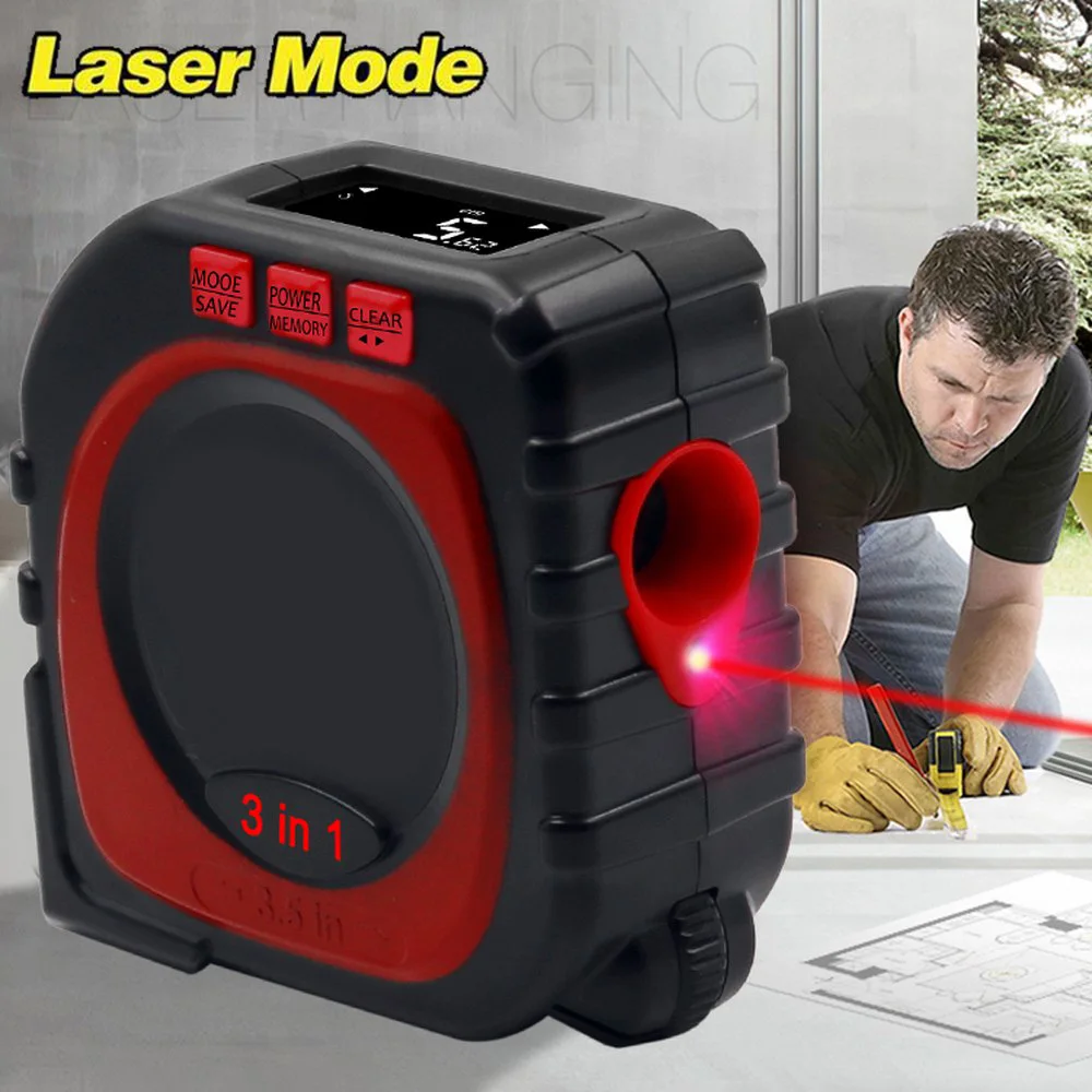 Laser Distance Meter Range Finder 3 In 1 Laser Tape Measure LED Digital Retractable Laser Rangefinder Ruler Survey Tool