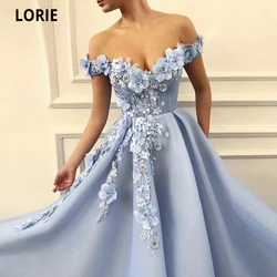 LORIE Baby Blue Princess Prom Dresses Off the Shoulder 3D Flowers Evening Gown Long Formal Party Dress Plus Size Custom Made