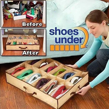 

12pair Anti Moisture Space Saving Reusable Home Folding Shoes Box Large Capacity Under Bed Dustproof Bag Clear Storage Universal