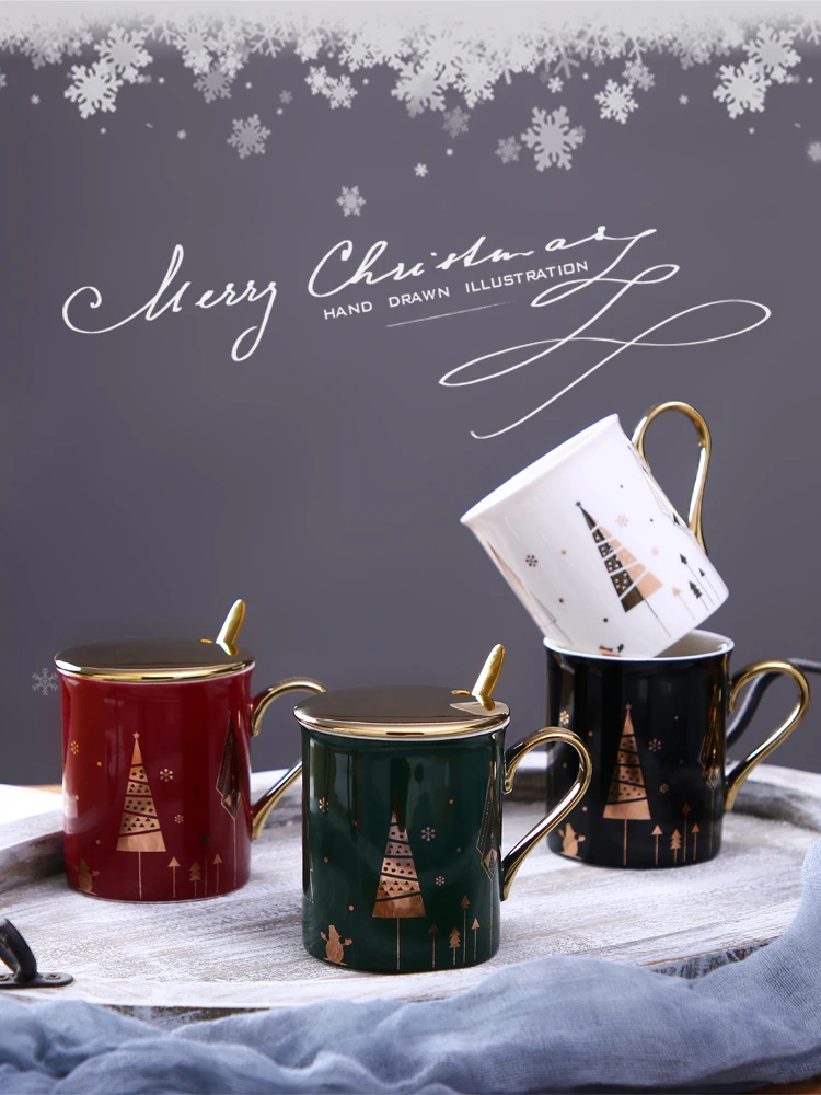 Ceramic Cup Kit Porcelain Constellation Theme LuckyMerry Christmas Mug with Gift Box Christmas Gift for Friends