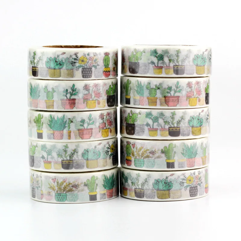 

High quality 10pcs/lot Cute Cactus Potted Plant Washi Tapes DIY Scrapbooking Planner Adhesive Masking Tape Decorative Stationery
