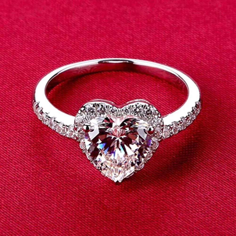 Fashion Jewelry Ring Heart Shape CZ Crystal Wedding Rings For Women Romantic Gift
