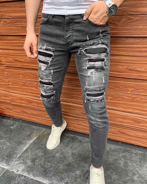 Pantalones vaqueros de estilo para hombre, Jeans de estilo versión coreana, ajustados con agujeros, a la moda, estilo Boyfriend AliExpress