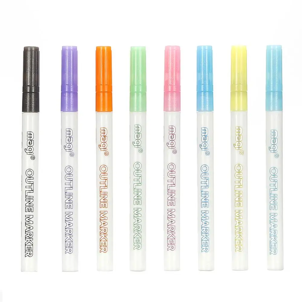 

Upgraded version 8PCS two-line contour pen set 8 color outline markers for greeting card diary writing personalized poster