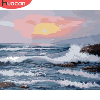

HUACAN Paint By Number Sea Drawing On Canvas Gift DIY Pictures By Numbers Landscape Kits Hand Painted Painting Art Home Decor