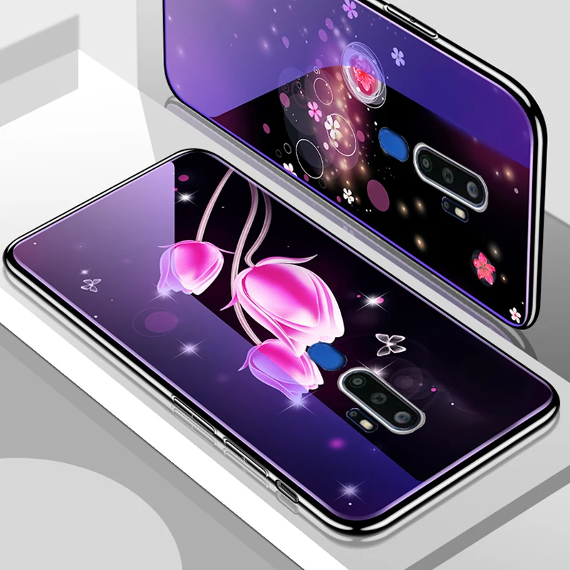 Модный чехол для OPPO A9 A11X чехол для телефона с гальваническим красочным узором для OPPO A5 корпус из закаленного стекла