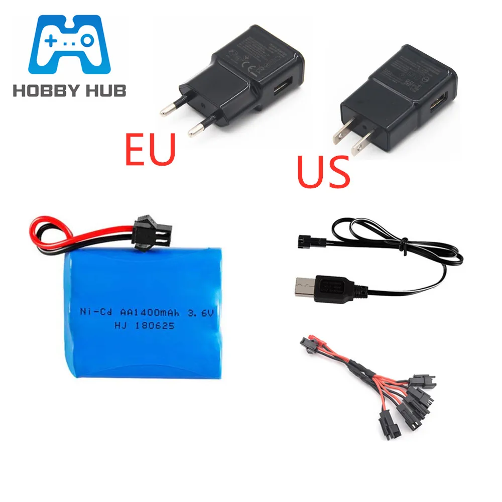

Ni-CD 3.6v 1400mAh Battery + USB Charger For RC Cars Robots Tanks Train Gun Boats AA 3.6v Rechargeable Battery Pack