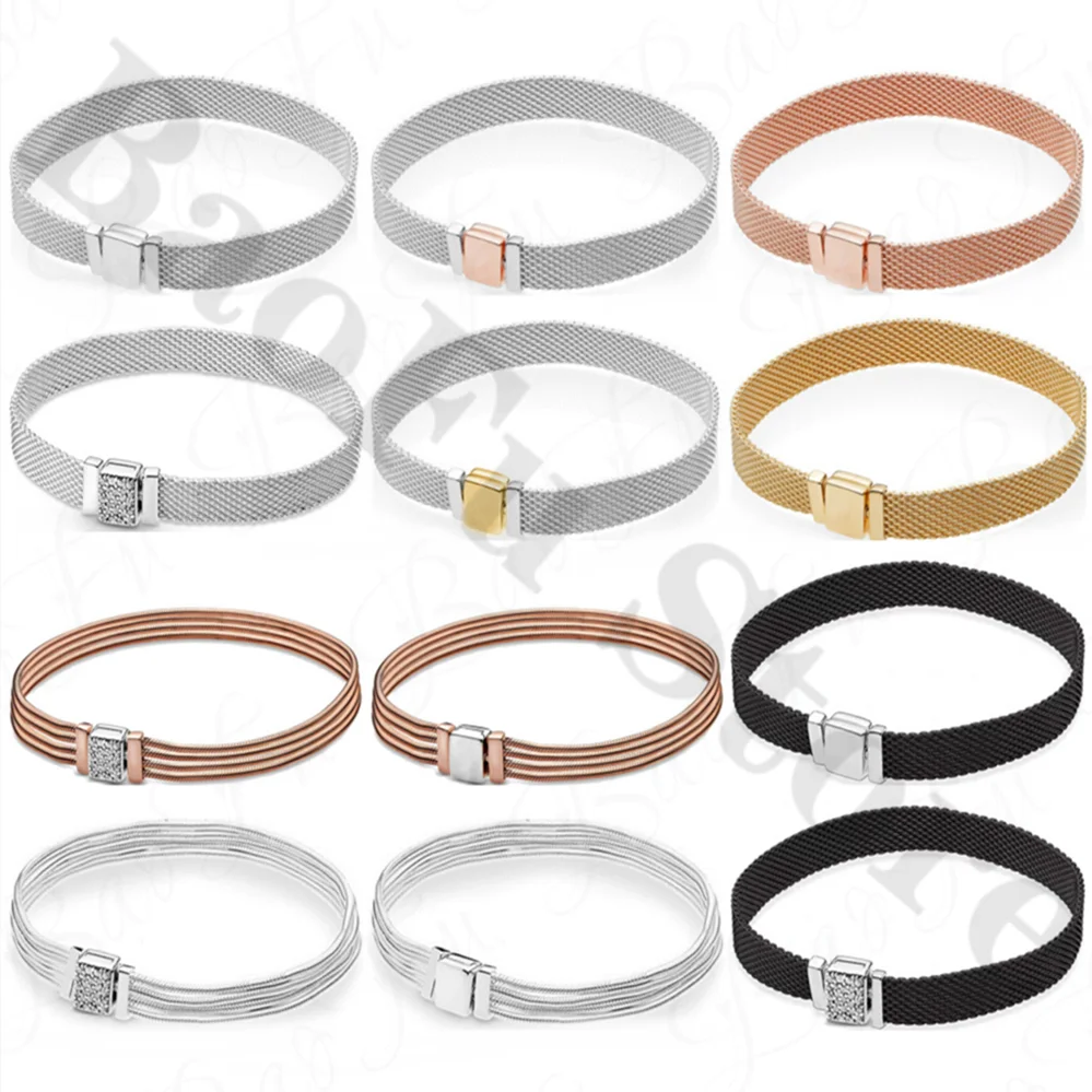 

BaoFu 925 Silver Suitable for Charm Reflection Net Bracelet Oxidation Net Suitable for Ladies Strap DIY Accessories Gifts
