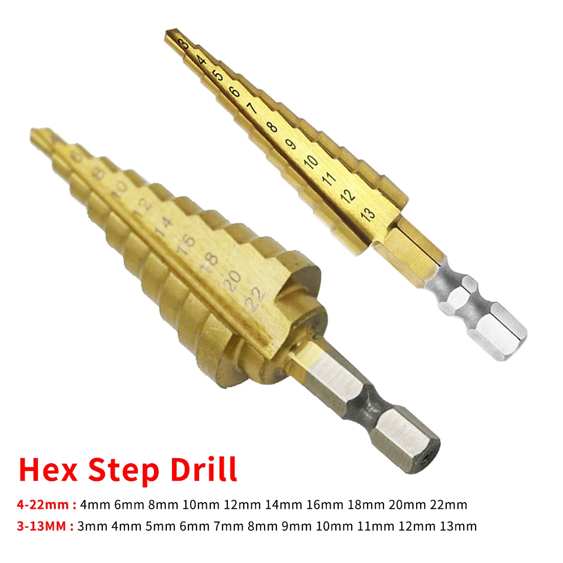3-13mm HSS Titanium Coated Step Drill 1/4 Inch Hex Shank Step Drill Bit