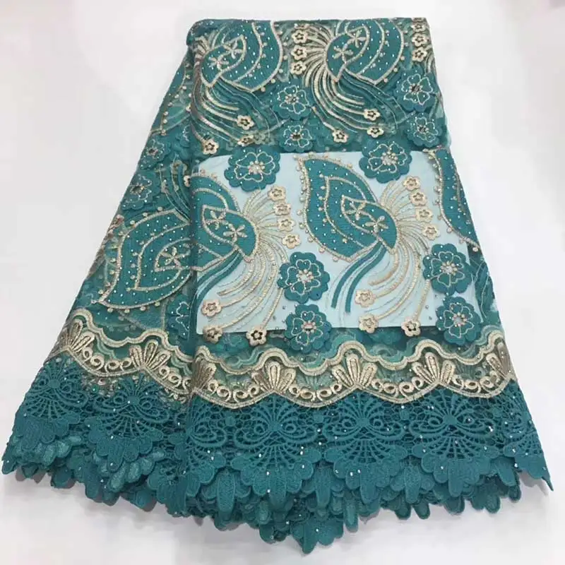 Flower Applique Mesh Lace Fabric Guipure Stones Lace For African India Women Wedding Dress Fabrics AIMEE02