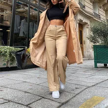 

Casual Wide-leg Pants High-waist Pants 2021 Ladies British Khaki Fashion Wild Light Mature Temperament Fold Office Ladies