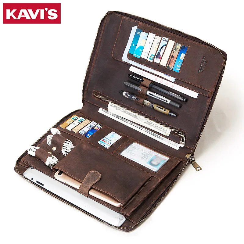 KAVIS брендовая многофункциональная сумка для iPad мужской клатч из кожи Крейзи Хорс