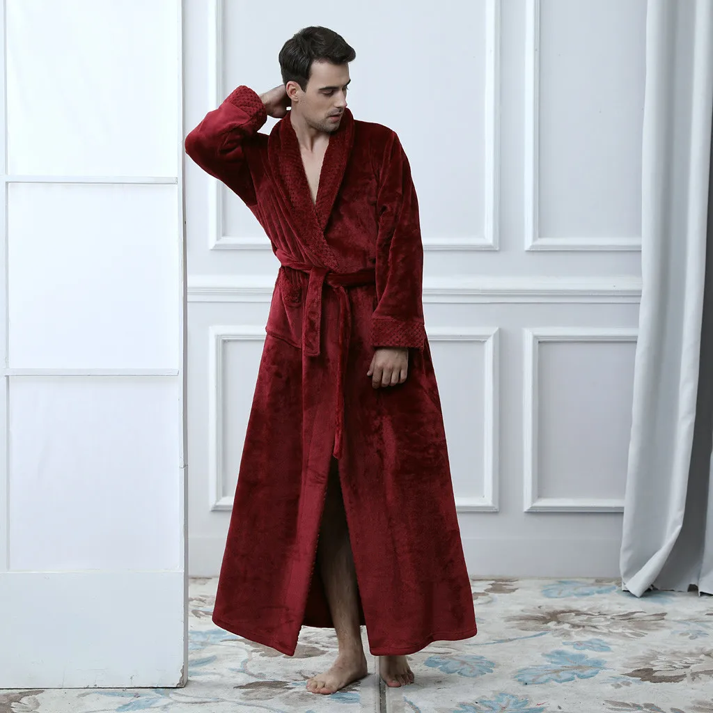 Банный халат, Мужская одежда для сна, Осень-зима, мягкий теплый плотный бархатный халат, банный халат, пижама, пижама с карманом и поясом, пеньюар мужской