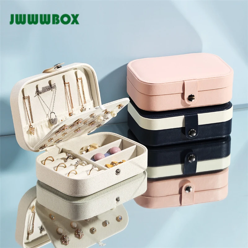 

JWWWBOX Women Jewelry Box Portable Multilayers Necklace Earrings Rings Bracelets Jewelry Packaging Display Box Girls Gift JWBX10