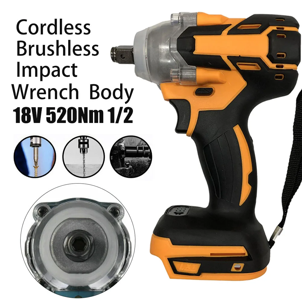

18V 520Nm Electric Brushless Impact Wrench Rechargeable 1/2inch Socket Wrench Power Tool Cordless Without Battery For Makita