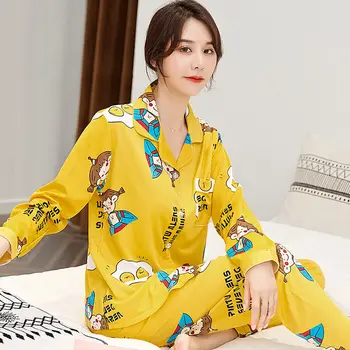 

Home Suit Sleepwear Women's Cotton Long Sleeve Sleep Tops + Pants Pijamas Mujer Women Night Suits Pyjama Femme Coton Cute Sets