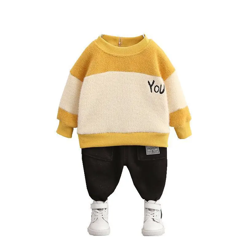 

Children Fashion Clothes Suit Autumn Winter Kids Boys Girls Thick Cotton Sweater Pants 2Pcs/sets Baby Infant Casual Sportswear