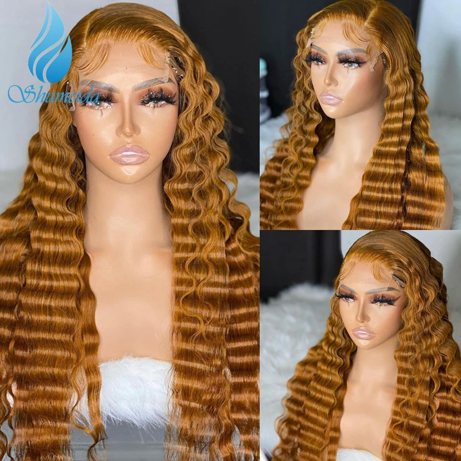 Shumeida Ginger Color 13*4 Lace Front Wig with Baby Hair Brazilian Remy Human Deep Wave Glueless WigsPrePlucked Hairline | Шиньоны и