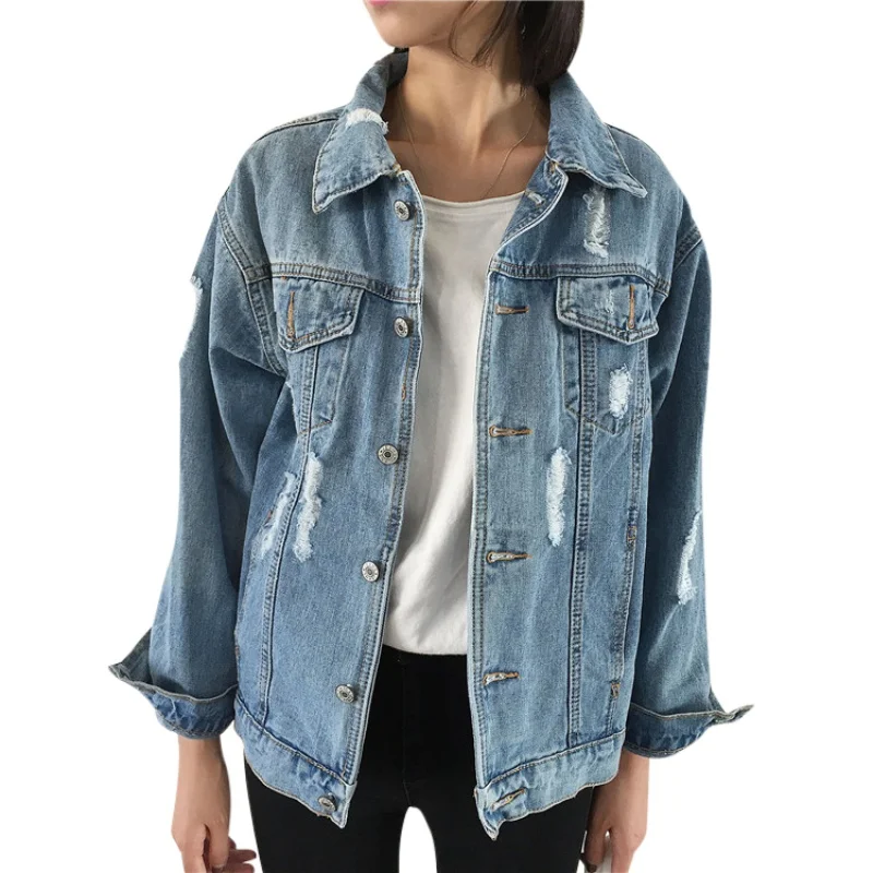 

Women Basic Coats Spring Summer Women Denim Jacket Vintage Long Sleeve Loose Girls Outwear Female Jeans Coat Casual Rk