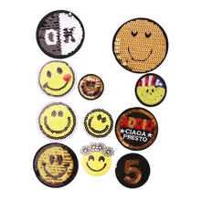 Смайлик блестки круглая Икона вышитая железная нашивка для одежды DIY полосатая одежда Лоскутная наклейка пользовательские значки