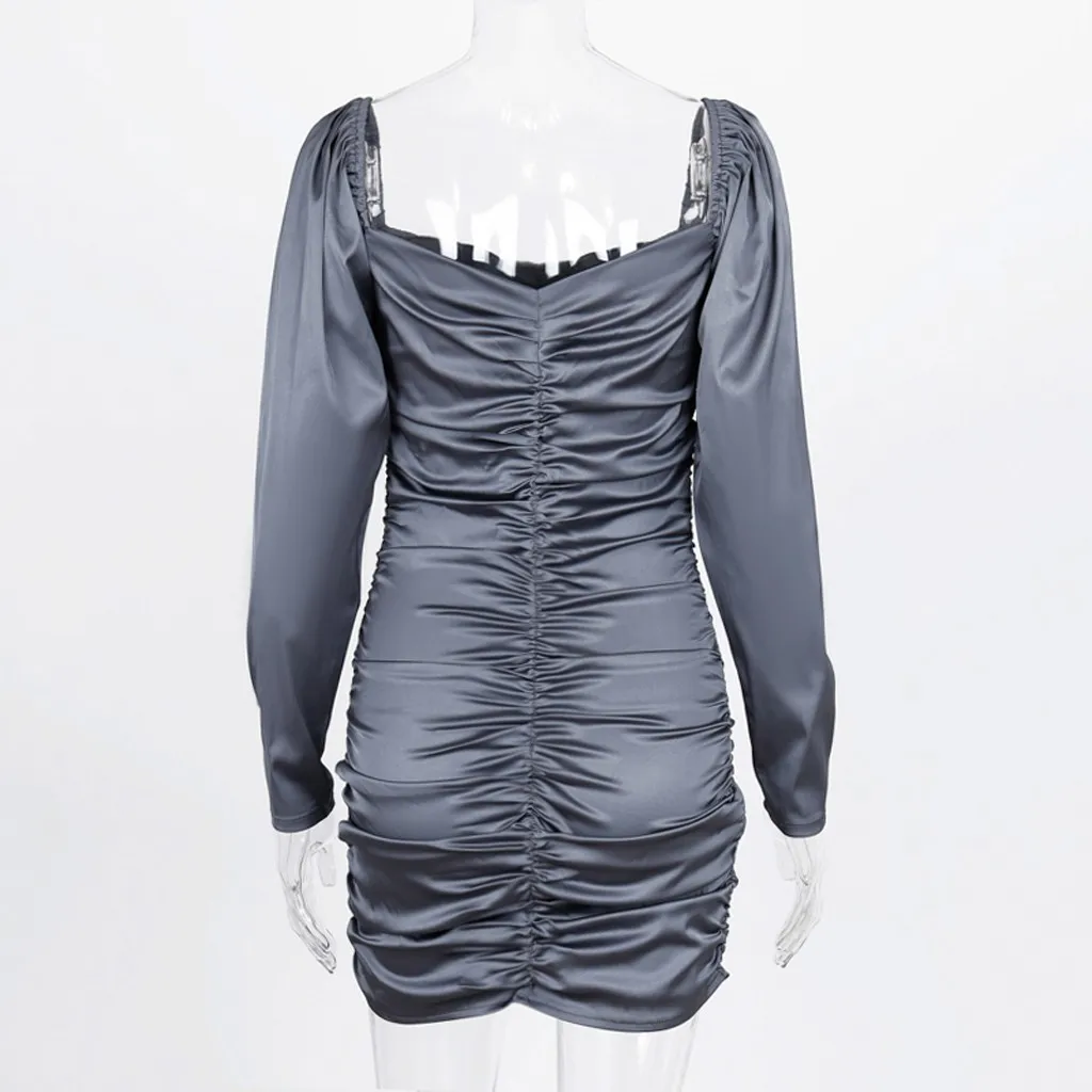 Женское платье с длинным рукавом платья драпированные Ropa Mujer длиной выше колена