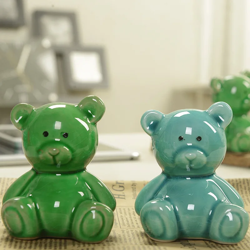 Mini Ceramic crafts  lovely bear piggy bank  ornaments  friend gift  Ice crack glaze  figure  money box  saving box  Saving pot 4