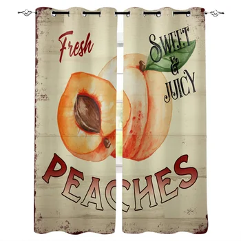

Fresh Peaches Vintage Wood Grain Window Curtains Living Room Fabric Drapes Curtain Home Draperies Curtains for Kitchen
